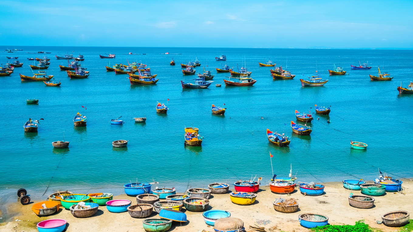 Mui Ne Fishing Village with vibrant fishing boats